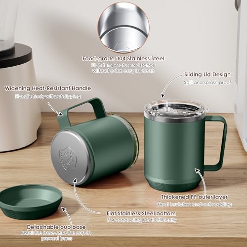 Image of Felibeaco 16oz Heated Coffee Mug with Flat Bottom for Rapid Heating, Stainless Steel Heated Coffee Cup Suitable for Different Coffee Mug Warmer /Heaters, Heated Mug /Cup for Home and Office Desk,Green