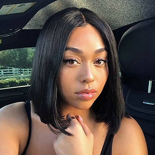 Civrie Hair Short Bob Lace Front Wigs for Black Women, 12 Inch Glueless Middle Part Synthetic Short Straight Lace Front Black Wig (Black)
