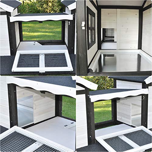 nanook Premium Hasenstall Kleintierstall Kaninchenstall XXL groß artgerecht mit Freilauf Gehege ideal für draußen 197 x 85 x 112 cm - braun weiß - 2 Ebenen