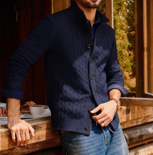 ZAFUL Mens Cardigan Sweater Button Up Stand Collar Sweater Knit Textured Sweaters3