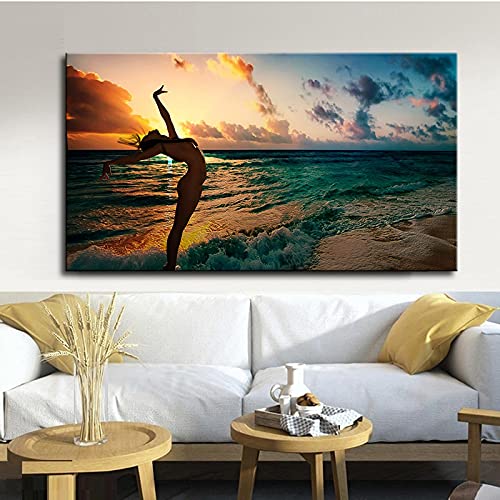 Toile Peinture Mur Art femme dansant plage 50x90cm sans cadre pour salon