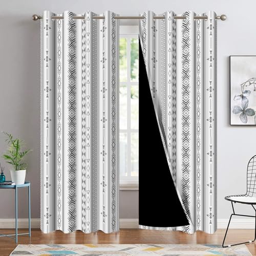 Xiazhilaio Boho Blackout Curtains 63 Inch Length 2 Panels, Black