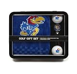 Team Golf NCAA Kansas Jayhawks Embroidered Golf Towel, 2 Golf Balls, And Divot Tool Set Gift Set Embroidered Golf Towel, 2 Golf Balls, & Divot Tool with Removable Double-Sided Magnetic Ball Marker