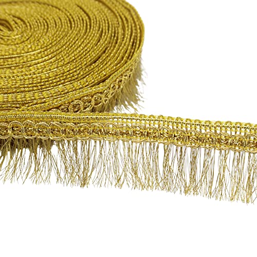 Gold Fringe Tassel Lace Trim 12 Yards Gold Fringe Fibre Ribbon Trim for Sewing Lampshade Curtain Decoration