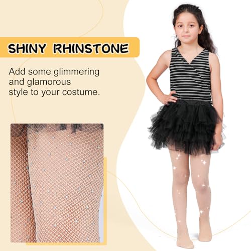 MANZI 2 Pairs Girls Fishnet Stockings Sparkle Rhinestone Fishnet Tights Kids Glitter Hollow Out Pantyhose3