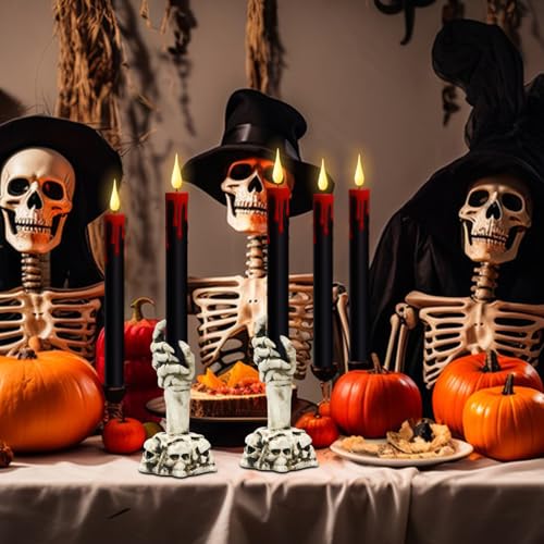 Image of Halloween LED Flameless Taper Candles Battery Operated with Remote Timer