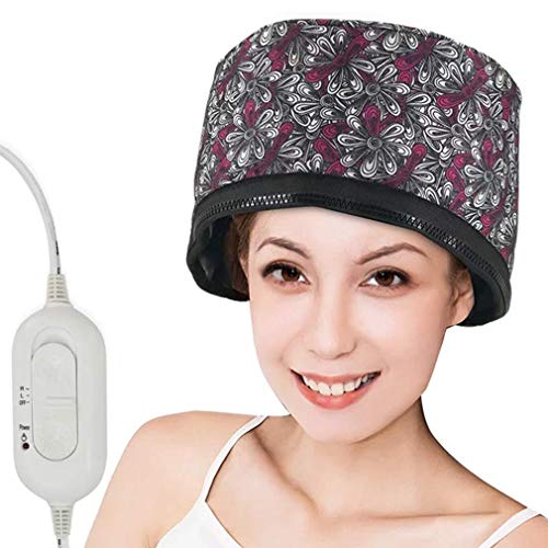 New Upgrade 3 Levels 110V Hair Care Hat,Hair SPA Cap,Hair Care Steamer Cap,Thermal Hair Cap,Waterproof Home Hair Thermal Care Electric Hair Treatment Natural Beauty Steamer (Black floral)
