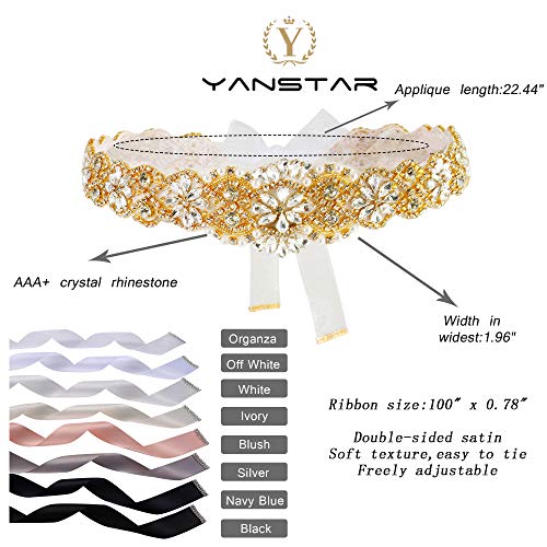 Bridal Belt for Women Dress,Wedding Dress Belt for Bride Gold Crystal Sash Wedding Belt - Thumbnail 5