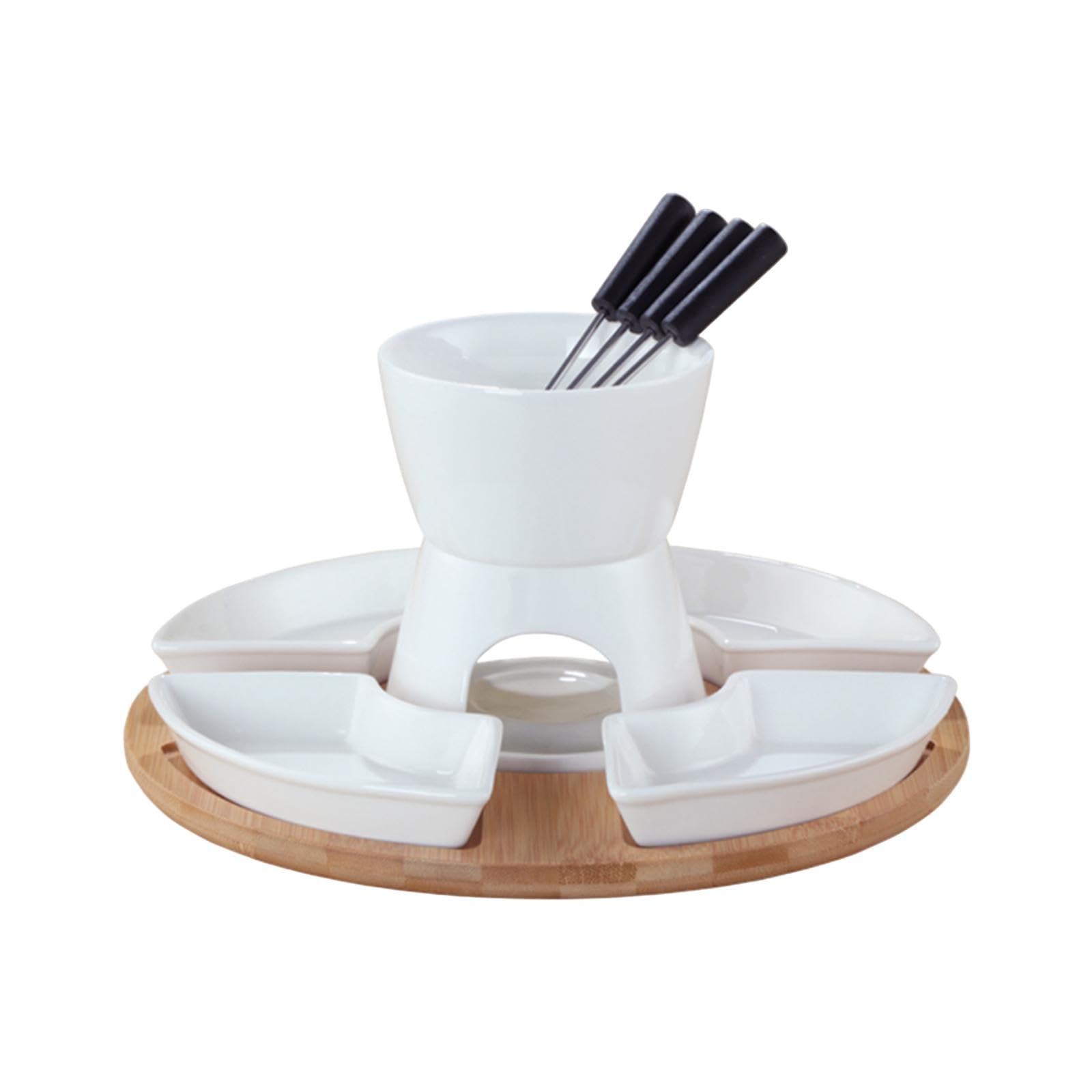 Chocolate Fondue Set Tea Light Porcelain Melting Pot Dining Cookware Ice Cream Pots Cheese Fondue Pot for Butter Melt Pot Home, White