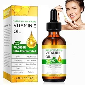 Pure Vitamin E Oil for Skin & Hair – 100% Natural, 75,000 IU, 2 Fl Oz | Deeply Moisturizes, Repairs & Protects | Non-Greasy Cold-Pressed Formula | Nourishes Face, Body, Scars, Cuticles + Hair Health