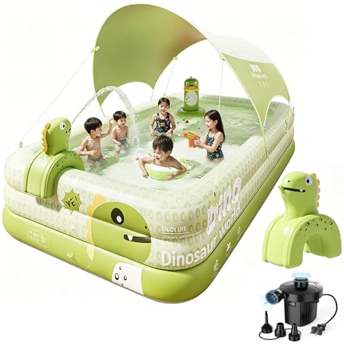 Piscine gonflable avec auvent - Portable - Facile à transporter avec gonfleur - Grandes piscines gonflables - Jardin, arrière-cour - Fête aquatique (vert,...