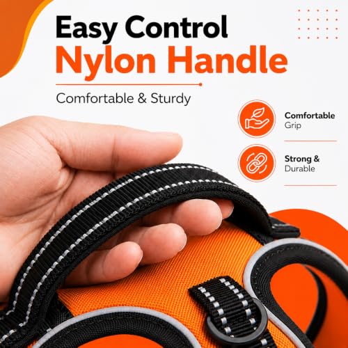 Image of Dog Harness for Medium Dogs | No Pull, Adjustable, Reflective, Harness Leash Combo for 14-23Kg Pets (Orange, Medium)
