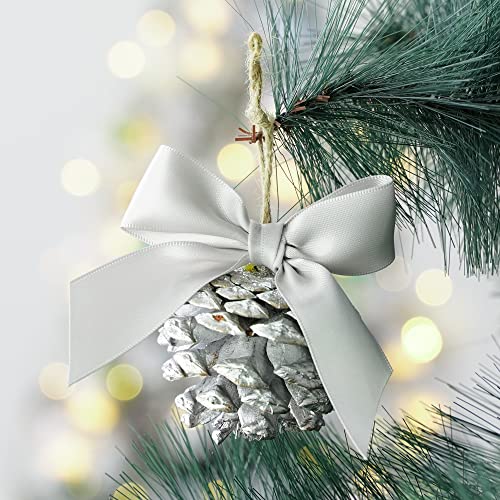 Huihuang Silver Satin Ribbon 1 Inch X 50 Yards Silver Christmas Gift Wrapping Ribbon Double Face Satin Ribbons For Crafts Gifts Wrap Bows Floral Bouquet Cake Box Wedding Invitation Card Tree Decor #TOP5