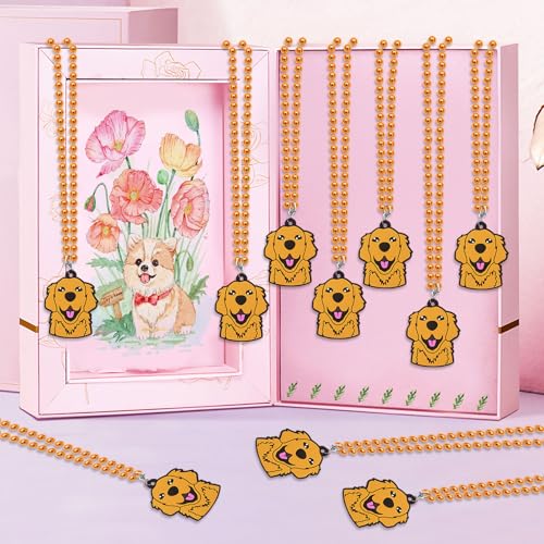 Image of 24 Pack Golden Retriever Necklace Party Favors for Animal Baby Shower, Birthday Party Goodie Bag Fillers, School Carnival Rewards, Photography Props, Home Decorations, Classroom Prize