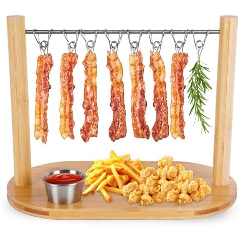 SoeKoa Bacon Display Rack, Bacon Holder with Bacon Serving Dissents, Suspended Exquisite Bacon Holder, Bacon Tray for Bacon Gifts, Birthday Parties, Party Activities, Countertop Display Of Bacon Rack Cover