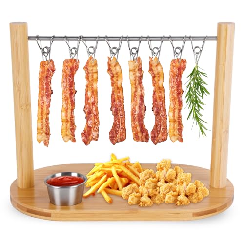 SoeKoa Bacon Display Rack, Bacon Holder with Bacon Serving Dissents, Suspended Exquisite Bacon Holder, Bacon Tray for Bacon Gifts, Birthday Parties, Party Activities, Countertop Display Of Bacon Rack