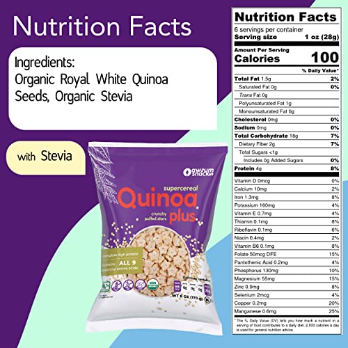 Awsum Snacks Organic Quinoa Supercereal Puffs With Stevia, 6 Oz Bag Vegan, Kosher, Gluten-Free - Non-Allergy, Diabetic Crunchy Healthy Ingredients Snack #TOP2