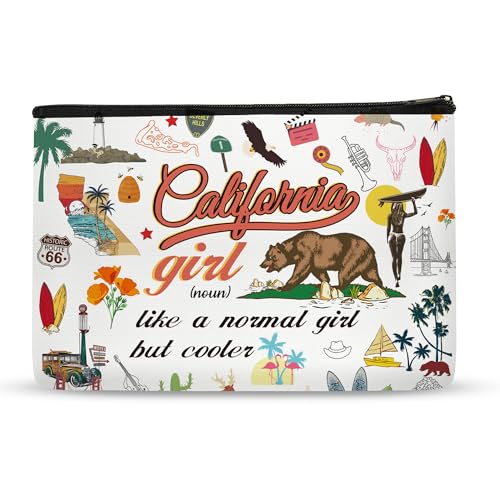 California Makeup Bag Gift - California Travel Trip Gifts for Girl Women Lover California Accessories Souvenirs Vacation Funny Canvas Cosmetic Bag with Zipper