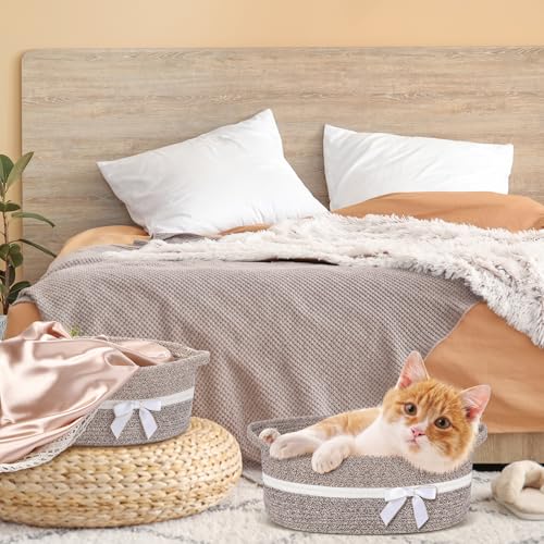 Image of Colingmill 1 Set Woven Basket for Gift Empty with Cellophane Wrap Set 14 x 10 x 5.5 Inch, Medium Decorative Gift Basket Empty to Fill, Cotton Rope Storage Box Decor (Khaki)