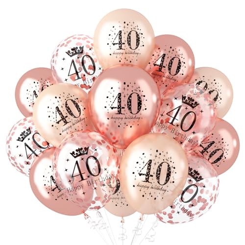 40th Birthday Party Decorations for Women - Rose Gold Balloons and Chrome Party Supplies for Her Anniversary Celebration