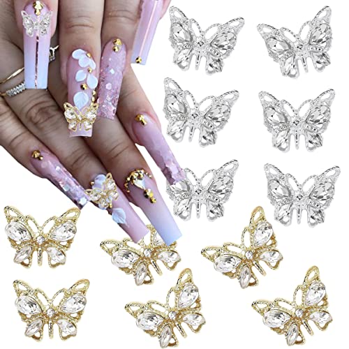 14Pcs Shiny Alloy Butterfly Nail Charms Metal Butterfly Nail