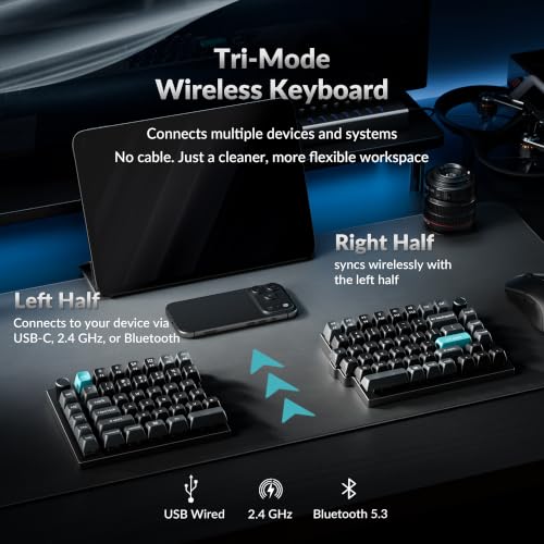 Image of Keychron Q11 Ultra 8K Polling Rate Wireless & Wired Split Ergonomic Mechanical Keyboard, Open-Source 75% Layout Dual Knobs, Aluminum Hot-Swappable RGB Brown Switch for Mac Windows Linux