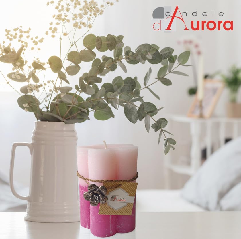 Bougie D'Aurora était Cierge Avec Décorations De Noël, Cire, Ivoire Et Or, 6.8 X 6.8 X 13 Cm