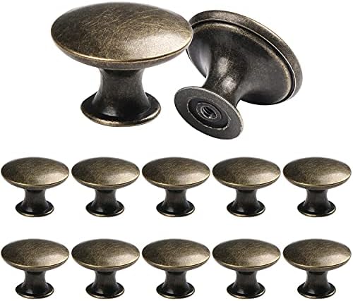 Litensh 12Pcs Vintage Antique Knobs Handle Pulls Bronze 30mm Brass Round Retro Knobs for Cabinet Drawer Kitchen Bathroom Cupboard Home Office Furniture Hardware (Bronze)