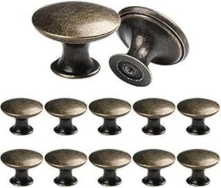 Litensh 12Pcs Vintage Antique Knobs Handle Pulls Bronze 30mm Brass Round Retro Knobs for Cabinet Drawer Kitchen Bathroom Cupboard Home Office Furniture Hardware (Bronze)