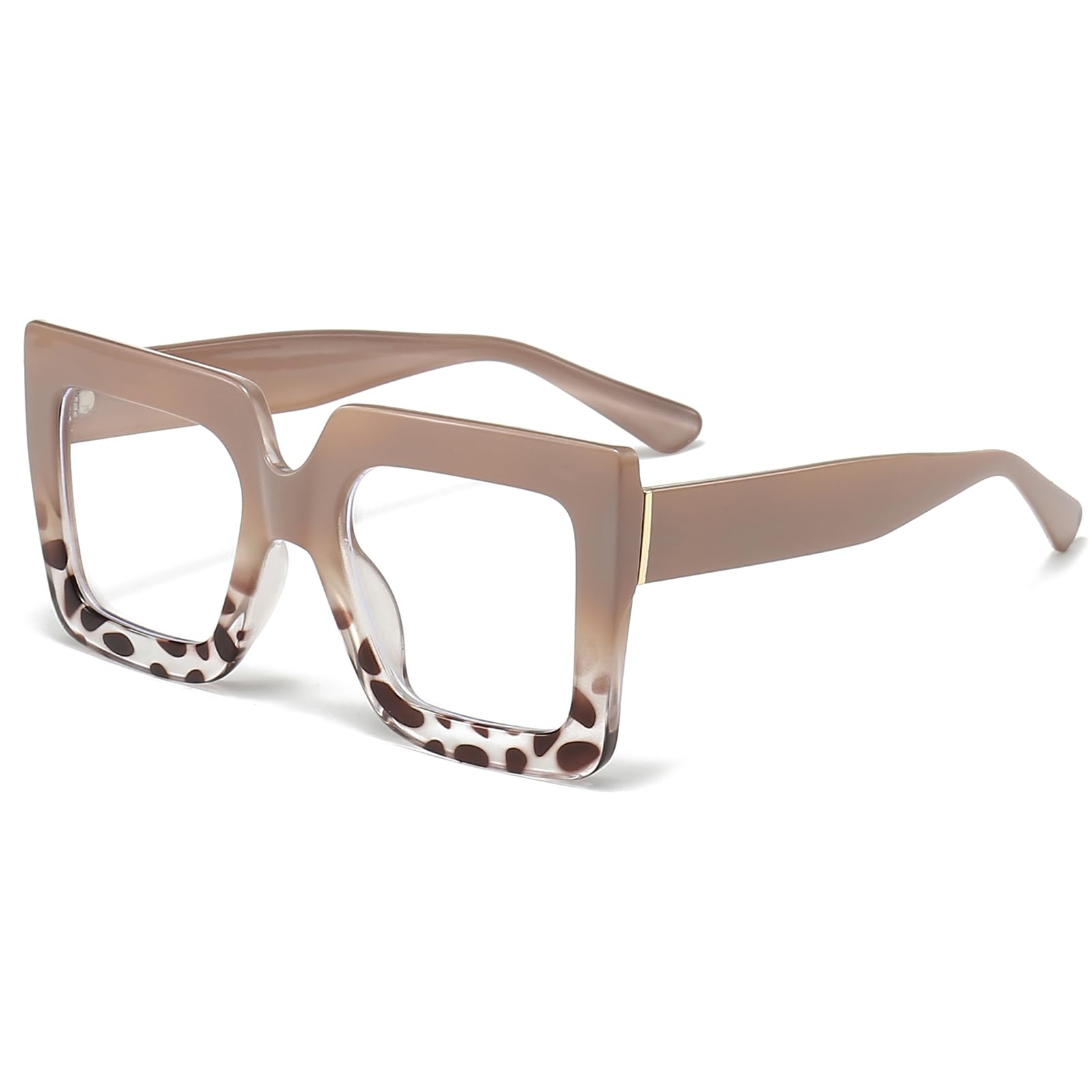 LJCZKA Oversized Square Blue Light Glasses for Women Big Thick Frame Eyeglasses Stylish Chunky Computer Anti Glare Glasses (Brown Leopard)