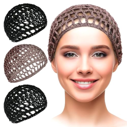 KETAR 4 Pcs Crochet Hair Net for Sleeping, Polyester (Black & Brown)