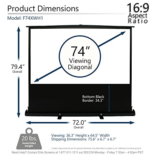 Image of Elite Screens ezCinema Plus Series, 74-inch Diagonal 16:9, Floor Pull Up Portable Projection Screen, Model: F74XWH1