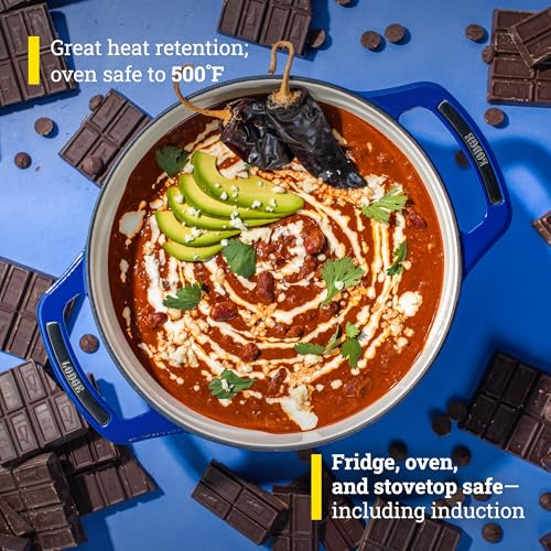 Image of Lodge USA Enamel 6 Qt Enameled Cast Iron Dutch Oven - Cast Iron Cookware - Dutch Oven Pot with Lid - Smoothing Sailing Color - 6 Qt Capacity