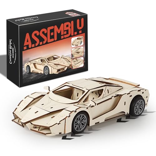 MOCBURIKU 3D Wooden Puzzles Model Car Kits to Build for Adults, Beginner-Friendly Pull Back Sport Car Building Toys, Wood Craft Gift for Boys and Men...