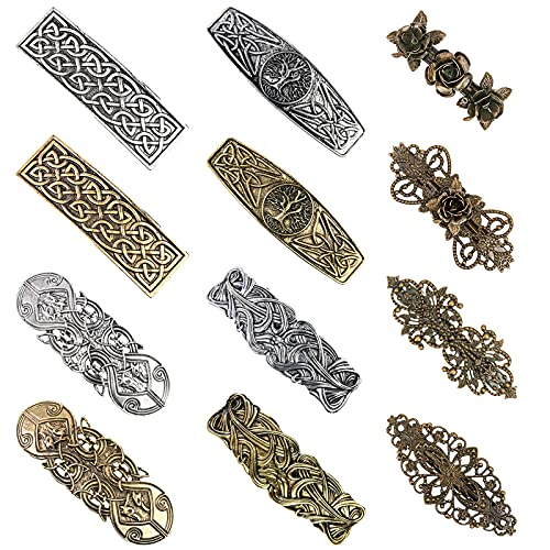 12 Pieces Large Hair Barrettes Clips for Women, 8 Pcs Rectangle Celtic Gold Silver Metal Hair Clips +4Pcs Vintage Bronze Metal French Barrettes for Long Thick Thin Hair Hair Pins Hair Accessories