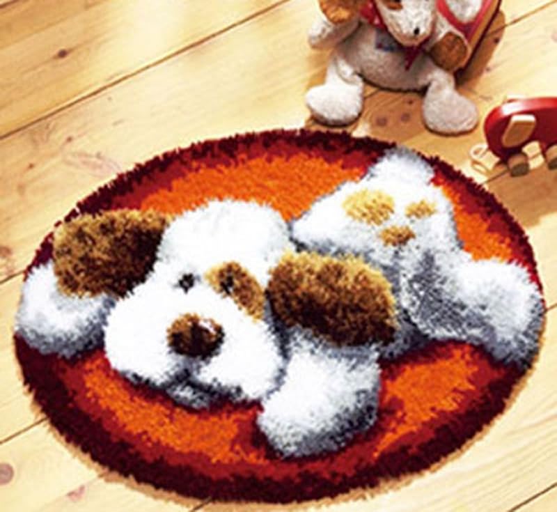 Raixleb Latch Hook Kits for Adults/Kids Pattern Printed Rug Making Kit Everything Included Gift for Family Friends Latch Hook Rugs DIY Needlework Crafts for Home Sofa Cute Dog 20X20 inches