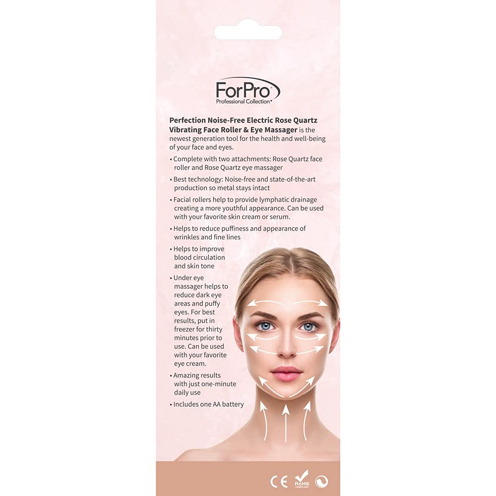 ForPro Professional Collection Rodillo de cara eléctrico y masajeador de ojos, herramienta vibrante 2 en 1 para el cuidado de la piel, cuarzo rosa