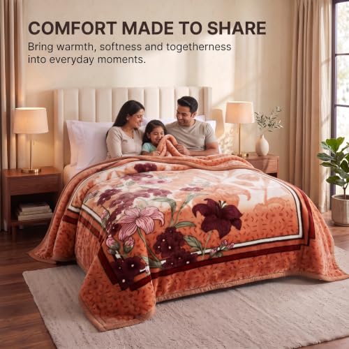 Image of BSB HOME 280 GSM Mink Blanket, Premium Soft Warm Cozy Plush Blanket for Double Bed, Ultra Soft Comfortable Winter Bedding, Elegant Printed Blanket, 90 x 100 Inches (229 x 254 cm) - Warm Sand