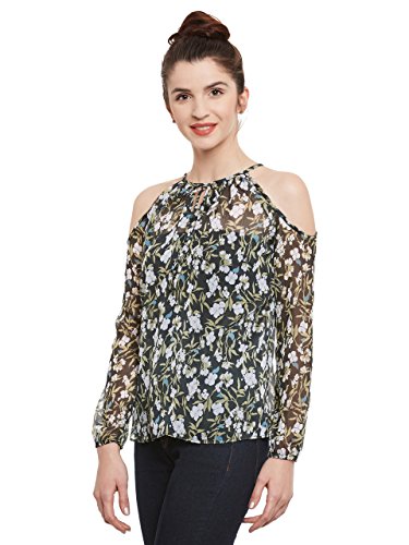 Image of Miss Chase Womens Multicoloured Floral Print Cold ShoulderTop(MCSS17TP08-03-171-06 Multicolour Base- Black X-Large)