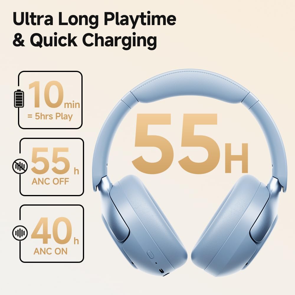 QCY H3 PRO Adaptive ANC Wireless Headphones Over Ear, 50dB Active Noise Cancellation with Multiple Modes, LDAC Hi-Res Wireless Audio, 55H Playtime, Custom EQ via App, Bluetooth 5.4 - Image 4