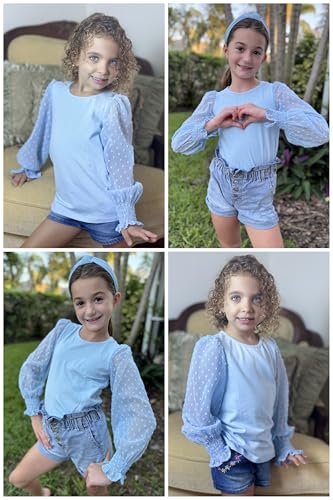 Image of Arshiner Girls Long Sleeve Shirt with Ruffle Cuffs Polka Swiss Dots Kids Girls Pullover Shirts Cute Crewneck Girls Top