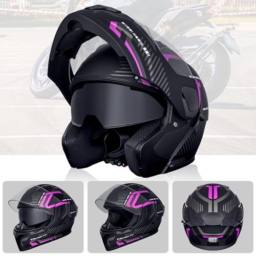 Adult Modular Flip-Up Full Face Motorcycle Helmets-DOT Purple, L by SanQing - Used condition - Image 2