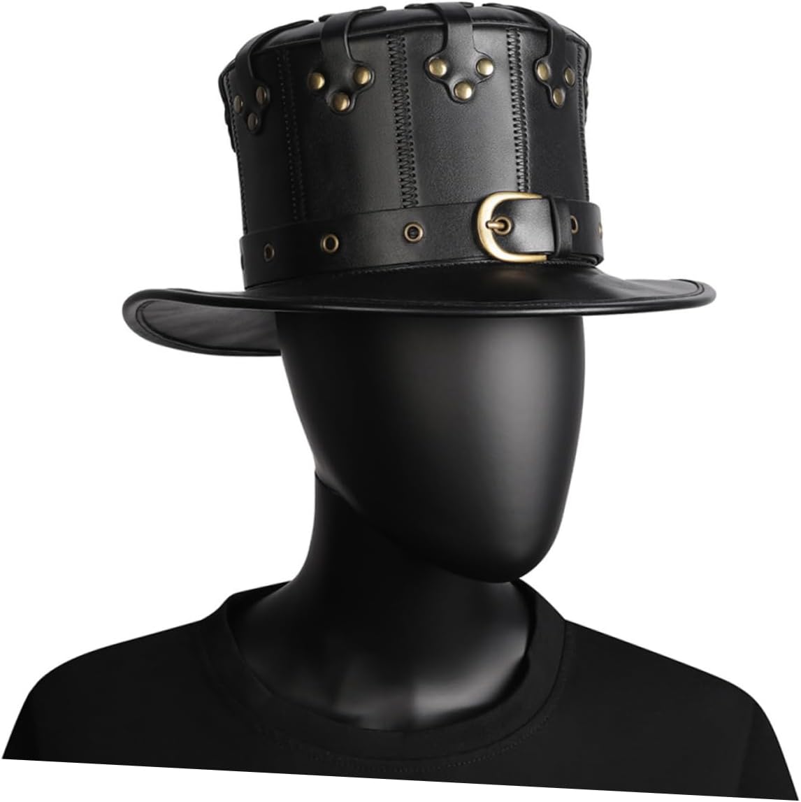 Punk Style High Cap Leather Headdress Unisex Halloween Costume Hat for Parties Easy to Clean for Festivals and Dress-up Events