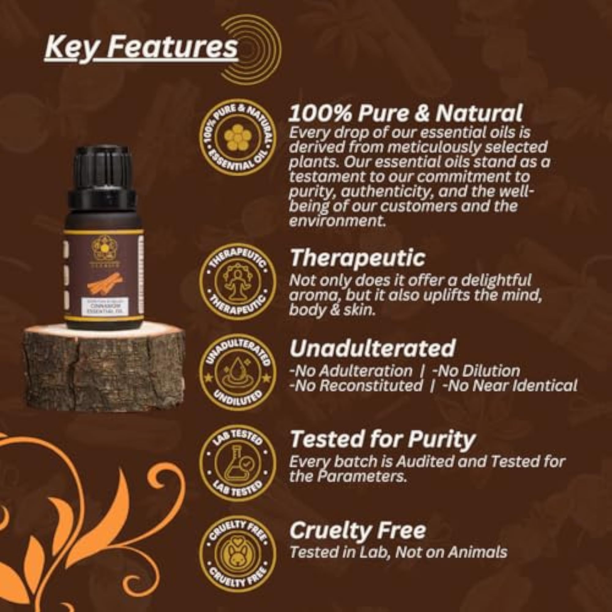 Cinnamon Bark Essential Oil for Wellness, 100% Pure