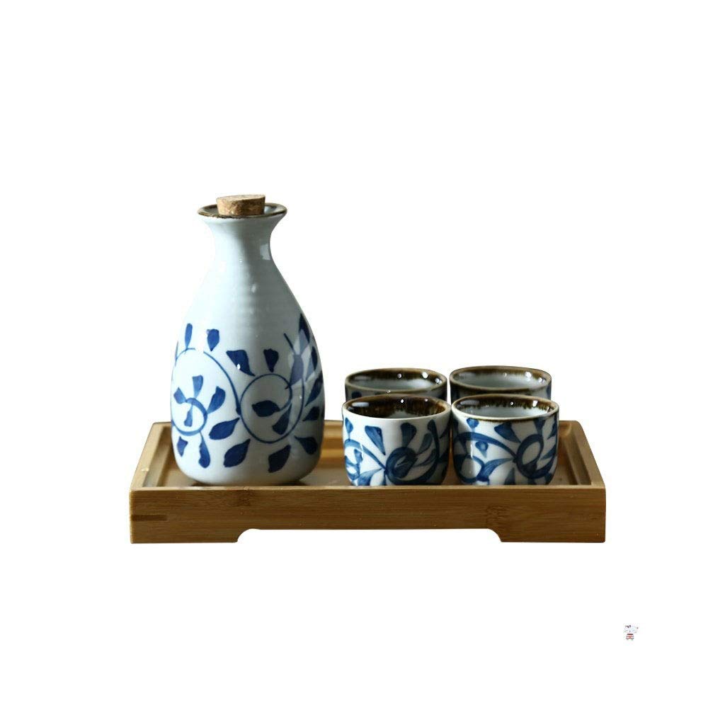 MRKU Tasse à saké Tasse à saké en céramique Faite à la Main Service à saké Tasse à saké en céramique Faite à la Main Service à saké/Tasse à saké Froide/Chaude/thé/Ensemble de 6 Pots à saké