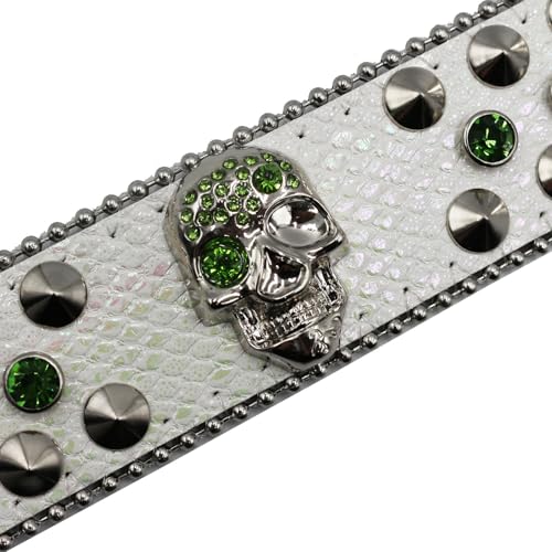 Rhinestone Skull Head Belt for Men Women–Trendy Punk Fashion with Stylish Studded Design, Perfect for Hip Hop and Jeans(125cm/49, Green)4