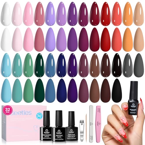 Image of Beetles Fall Gel Polish Set - Urban Rhythm Collection, 25 Colors Pink Red Blue Green Colors Gel Nail Polish Set with 3Pcs Base Top Coat Nail Art UV LED Soak Off DIY Salon Manicure