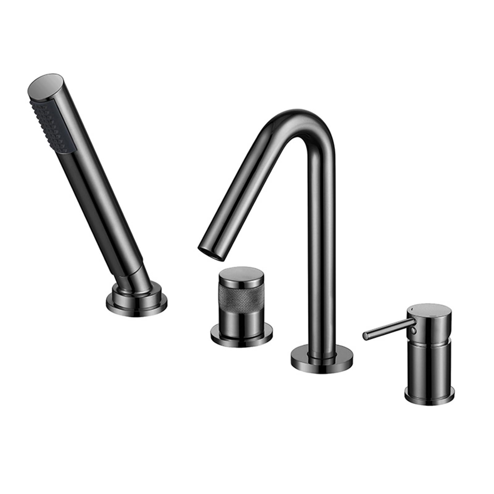 SnamicE Bath Mixer Taps with Shower Black 4 Tap Hole Bath Shower Mixer Tap and Shower Kit Bathtub Tap,Grey