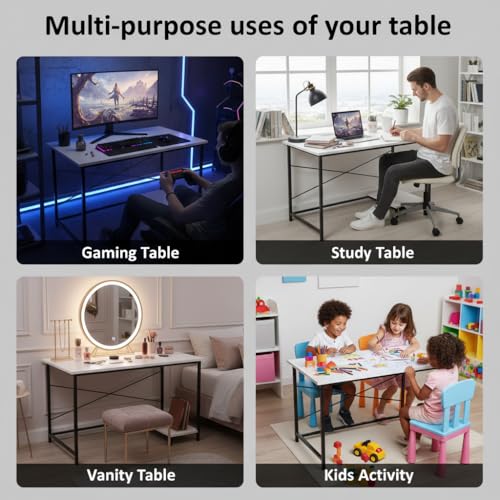 Image of RIZIK Store Folding Study Table | 36 inchx24 inch Computer Desk with Laminated Top & Metal Frame | Home Office, Bedroom, Study & Kids Room Warranty Protected (Plain White)