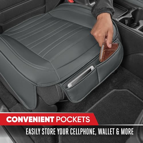 Image of Motor Trend Seat Covers for Cars Trucks SUV, Faux Leather 2-Pack Gray Padded Car Seat Covers with Storage Pockets, Premium Interior Seat Cover